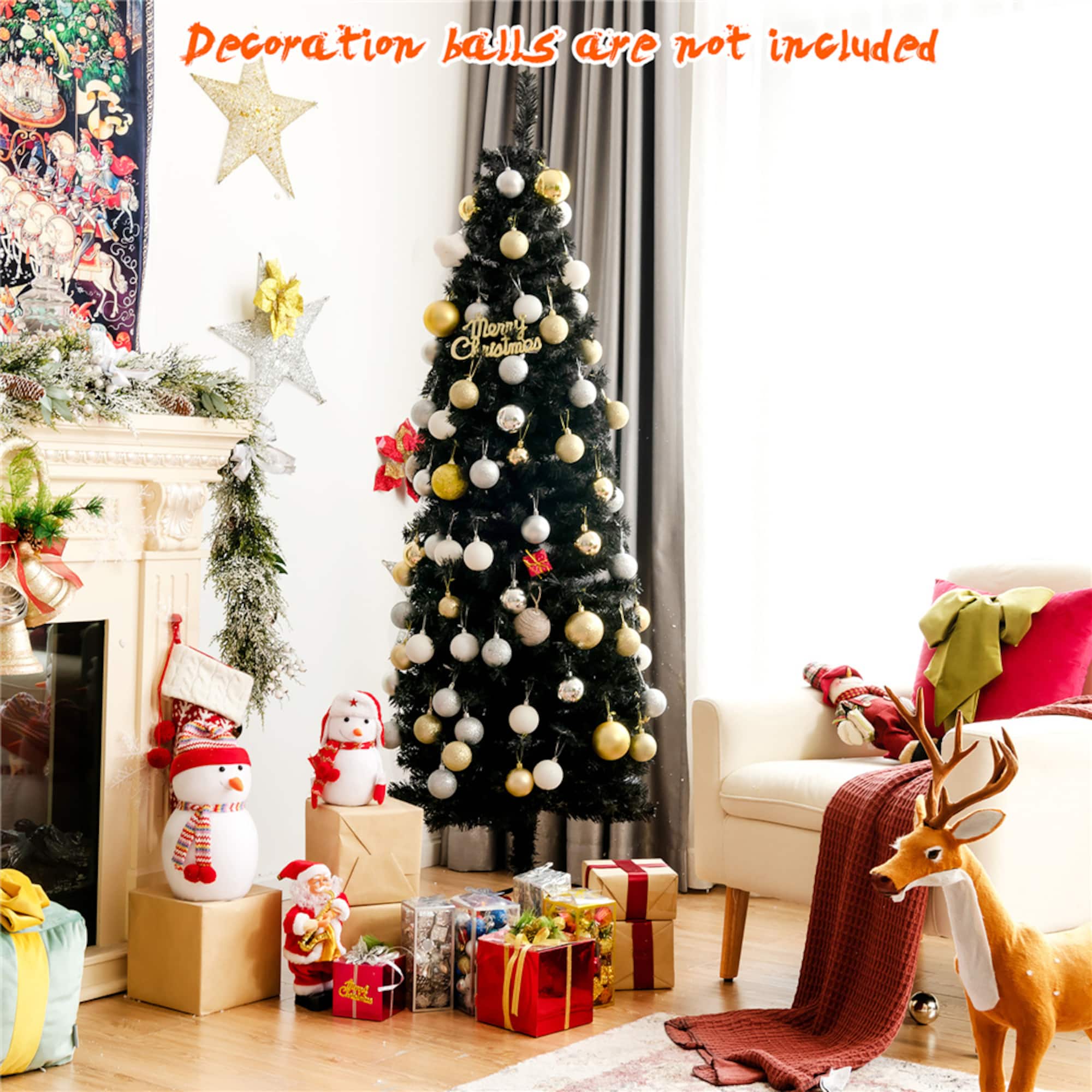 Costway 6ft. Unlit Black Slim Artificial Christmas Tree
